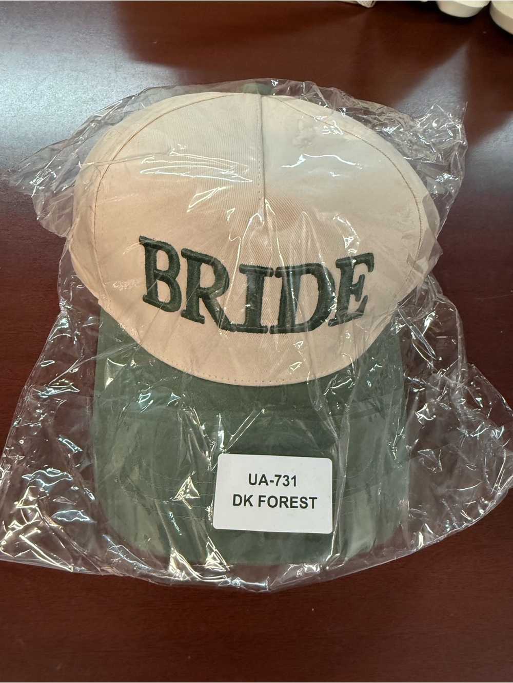 Zenana Outfitters BRIDE Baseball Cap in Beige and Forest Green